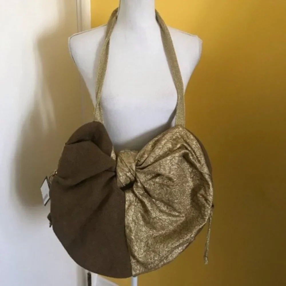 Ports 1961 Large Bow Metallic hemp burlap linen silk shoulder bag